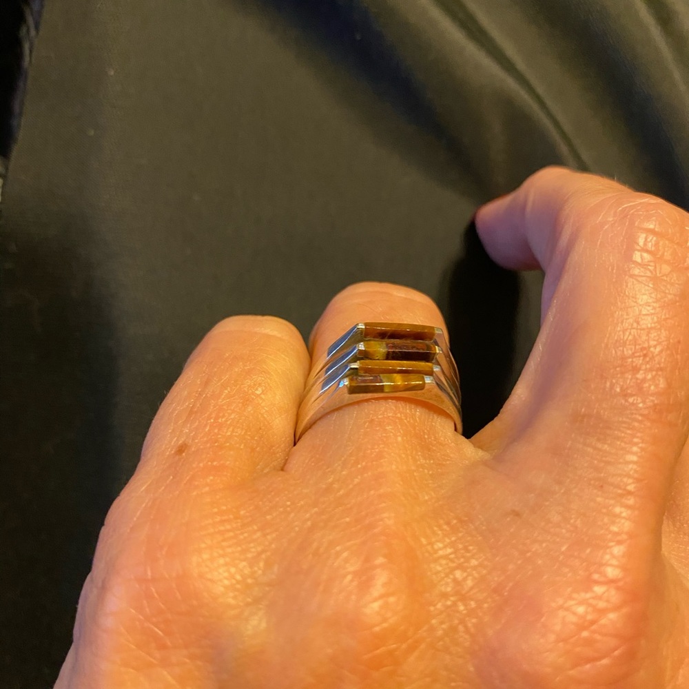 Sterling Silver Stackable Rings Tortoise Stone. - image 1